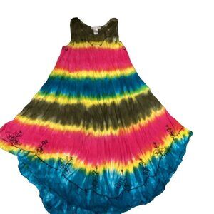 Cute Options Free-Size BOHO Beach Tie Dye Embroidered Sleeveless Midi Dress 86H
